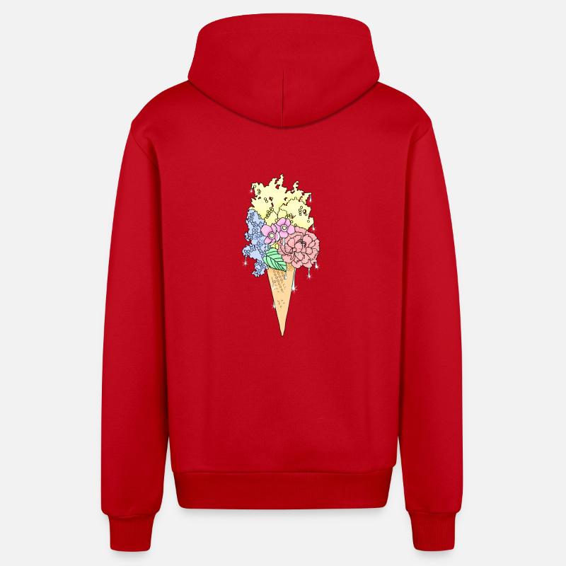 Glace aux fleurs - Veste à capuche bio décontractée fabriquée en UE - rouge