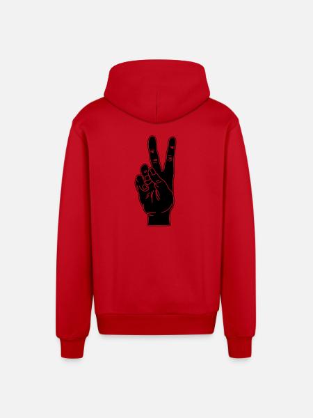 Black hand gesture peace - Organic Relaxed Hooded Jacket Made in EU - red
