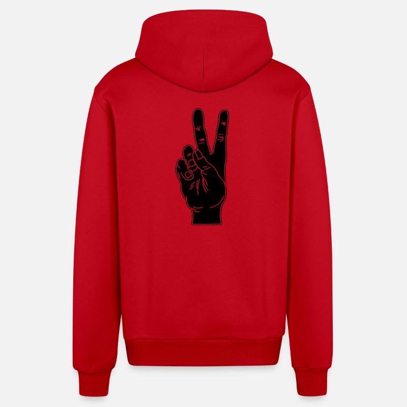 Geste de la main noire paix - Veste à capuche bio décontractée fabriquée en UE - rouge