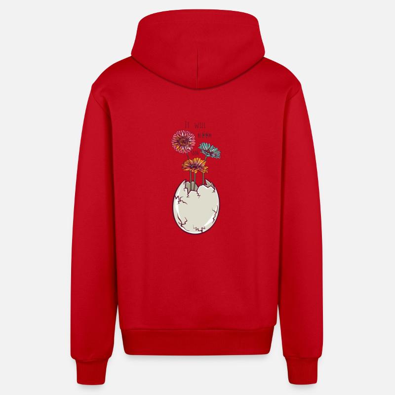 Blooming egg - eggshell - flowers - Organic Relaxed Hooded Jacket Made in EU - red