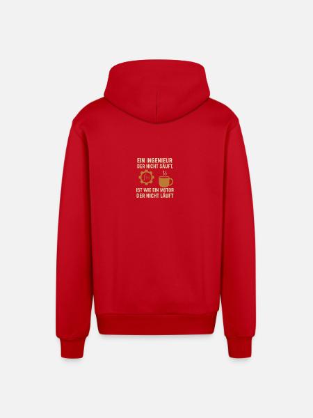 Engineer Humor Coffee Engine - Organic Relaxed Hooded Jacket Made in EU - red