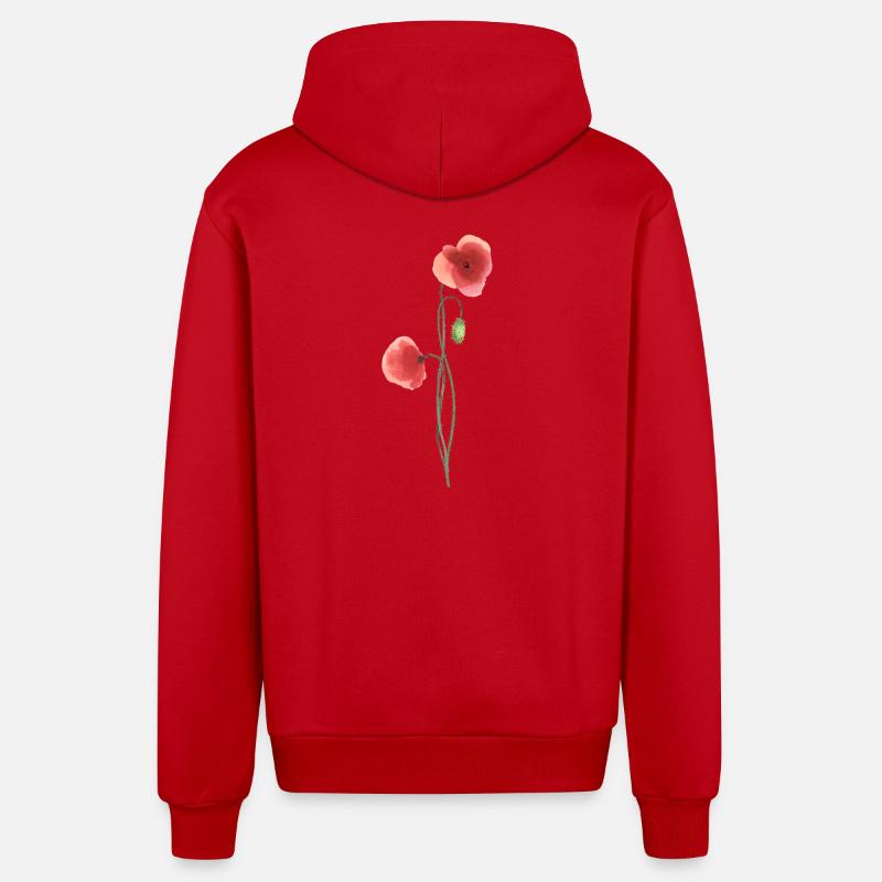 Flower: red poppy - Organic Relaxed Hooded Jacket Made in EU - red