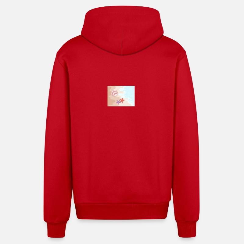 Summer beach starfish and shells - Organic Relaxed Hooded Jacket Made in EU - red