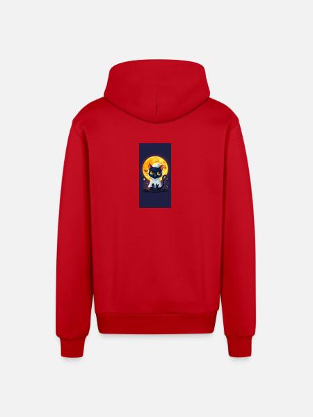 Moonlight Cat in Ghost Cloak - Organic Relaxed Hooded Jacket Made in EU - red