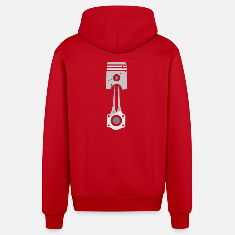 Conception du moteur à pistons croisés - Veste à capuche bio décontractée fabriquée en UE - rouge