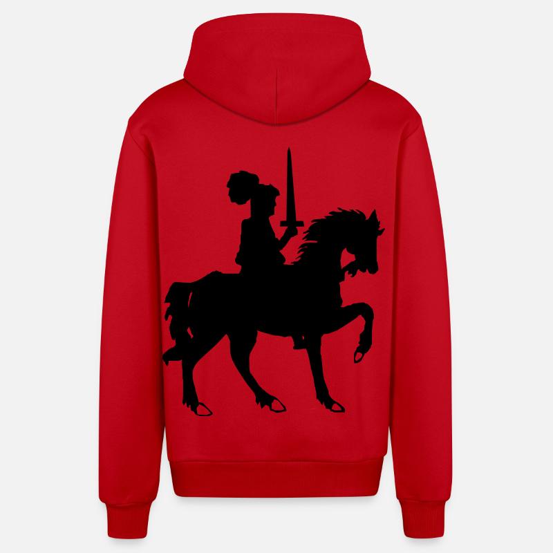 Chevalier avec épée et cheval - Veste à capuche bio décontractée fabriquée en UE - rouge