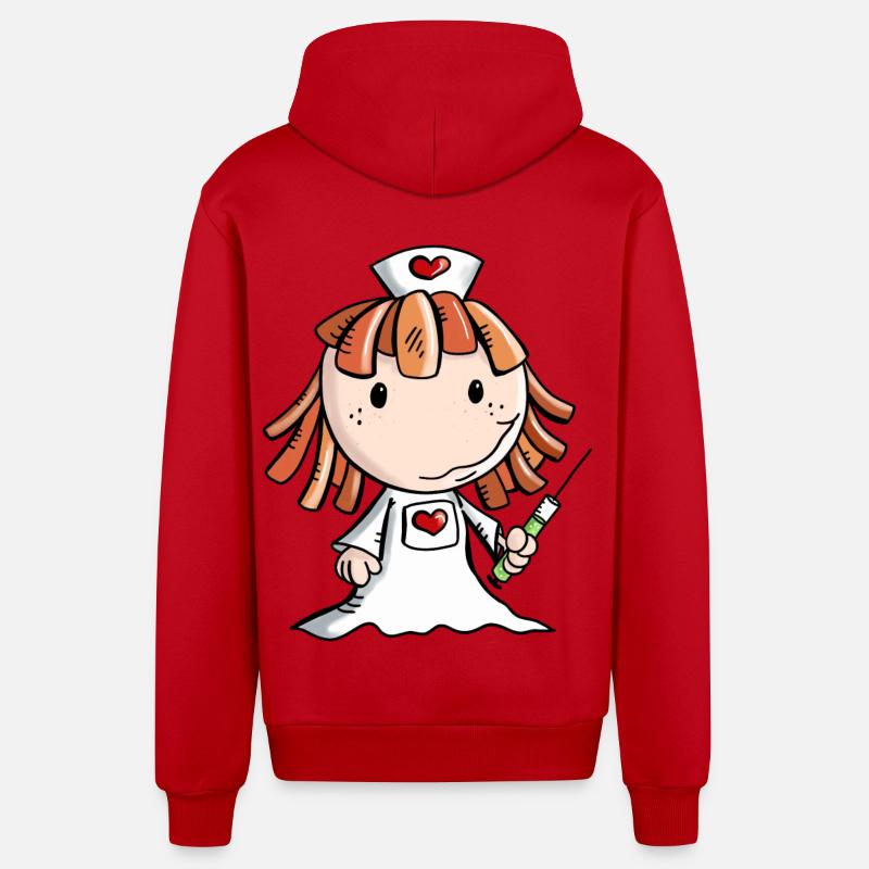 Krankenschwester Comic mit Herz und Spritze - Organic Relaxed Kapuzenjacke Made in EU - Rot