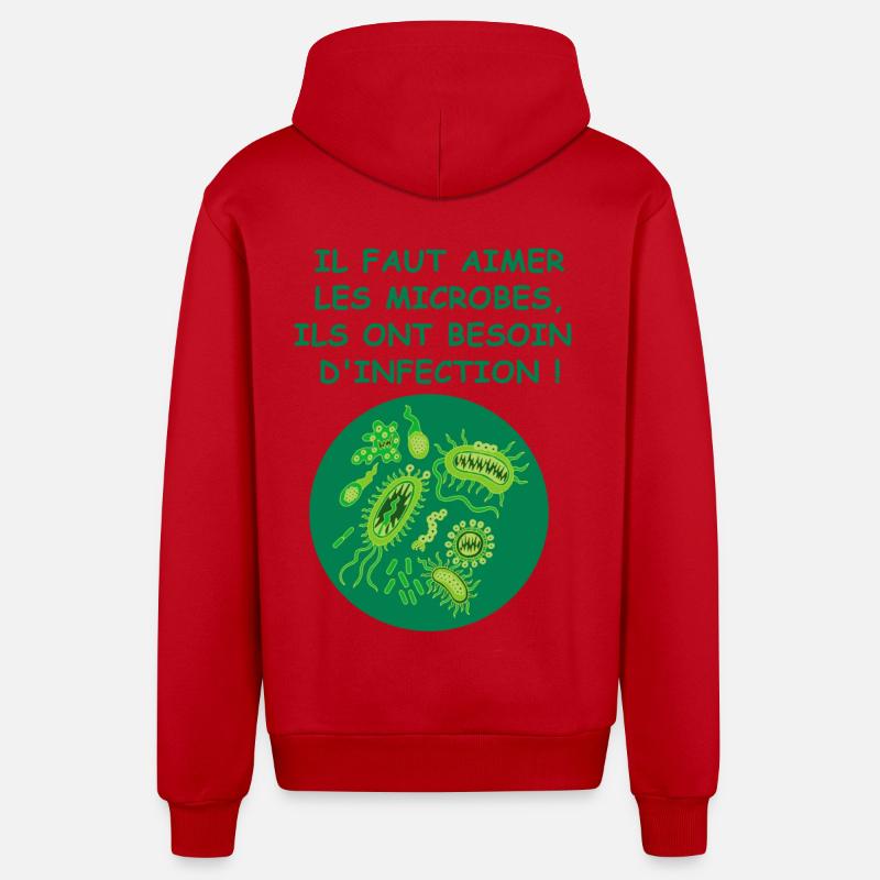 Les microbes - Veste à capuche bio décontractée fabriquée en UE - rouge