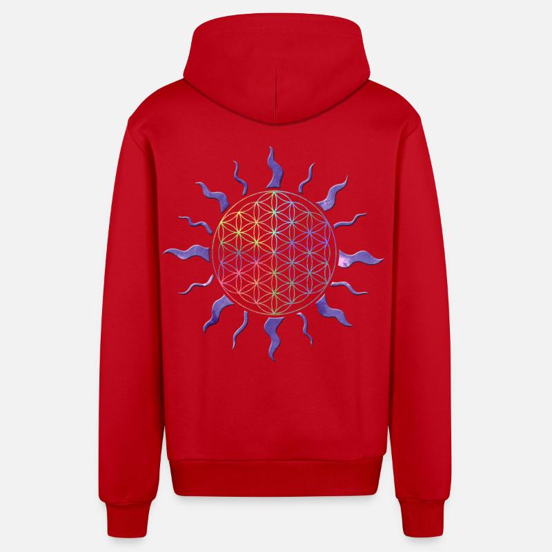 Fleur de vie Sun Mandala Rainbow - Veste à capuche bio décontractée fabriquée en UE - rouge