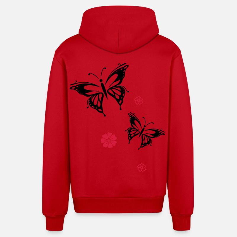 papillons fleurs fleurs insectes été - Veste à capuche bio décontractée fabriquée en UE - rouge