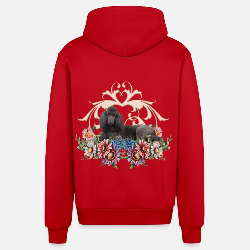 Caniche mignon avec des fleurs - Veste à capuche bio décontractée fabriquée en UE - rouge