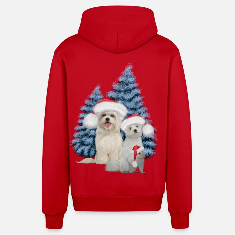 Chien mignon de Noël avec écureuil - Veste à capuche bio décontractée fabriquée en UE - rouge