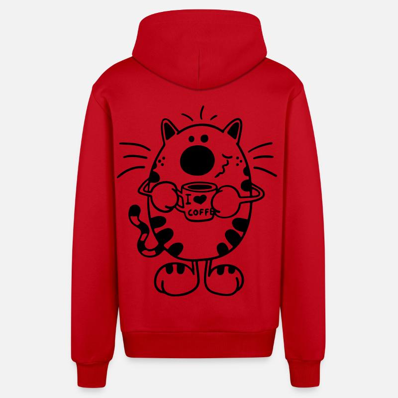 Chat avec café - Veste à capuche bio décontractée fabriquée en UE - rouge