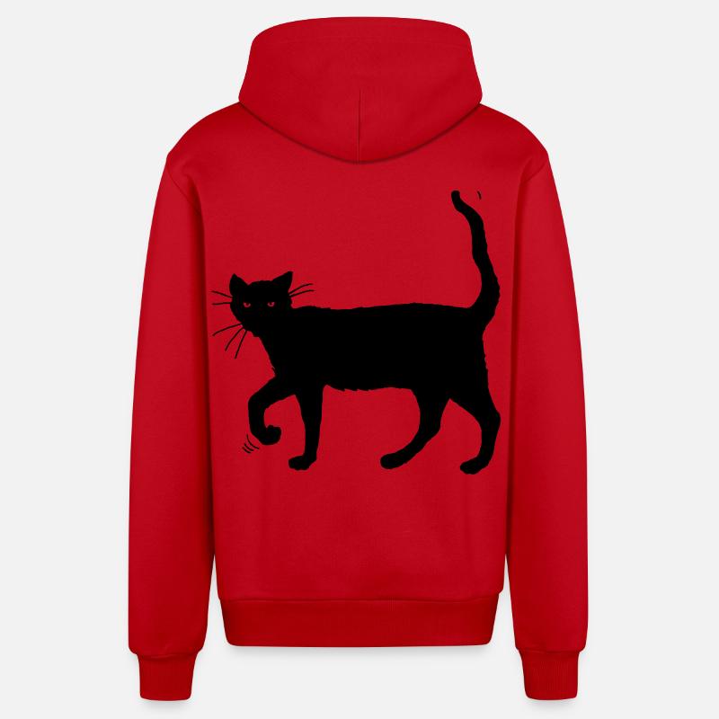 Chat noir - Veste à capuche bio décontractée fabriquée en UE - rouge