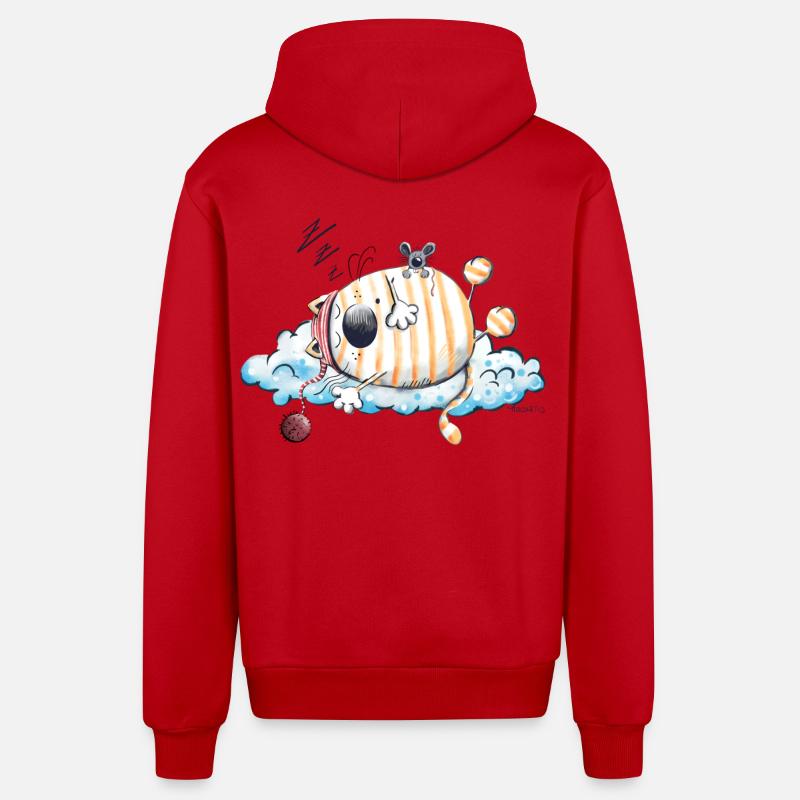 Sleeping Cat - Chat - Veste à capuche bio décontractée fabriquée en UE - rouge