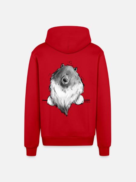 Funny Wolfsspitz I Comic Dog Gift - Organic Relaxed Hooded Jacket Made in EU - red