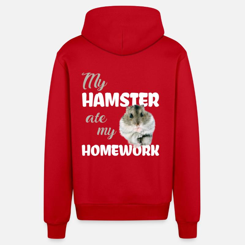 Devoirs de hamster drôle disant - Veste à capuche bio décontractée fabriquée en UE - rouge
