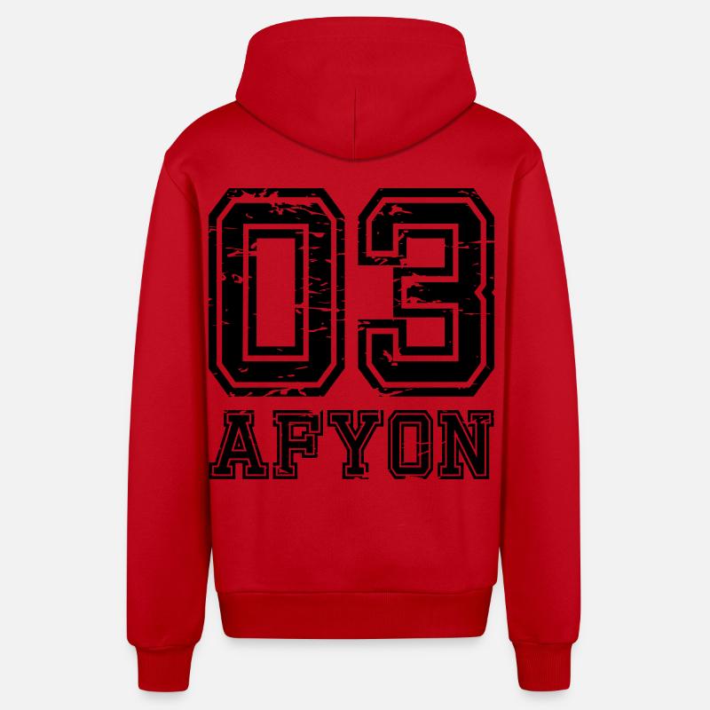 Afyon 03 look usé - Veste à capuche bio décontractée fabriquée en UE - rouge