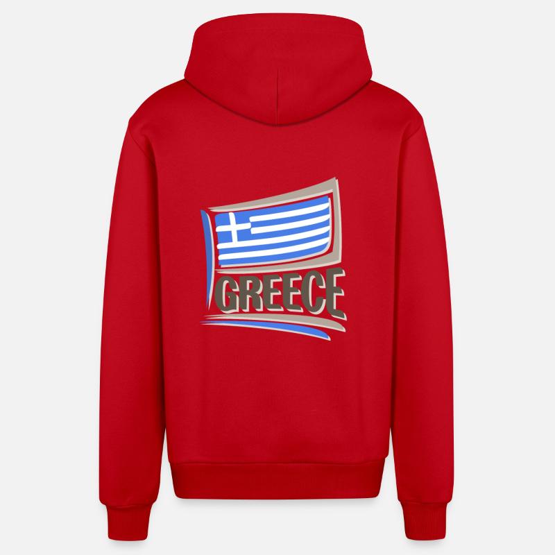 Grèce Souvenir Landmark, Grèce Drapeau Voyage - Veste à capuche bio décontractée fabriquée en UE - rouge