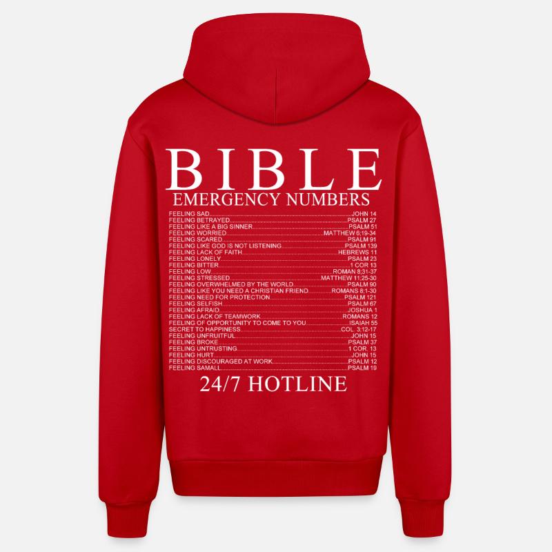numéros d'urgence de la Bible - Veste à capuche bio décontractée fabriquée en UE - rouge