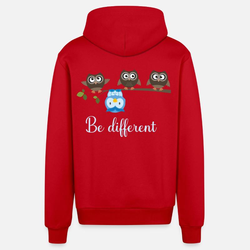 Be Different Owl - Veste à capuche bio décontractée fabriquée en UE - rouge