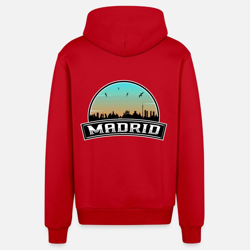 Madrid Espagne Skyline Souvenir espagnol - Veste à capuche bio décontractée fabriquée en UE - rouge