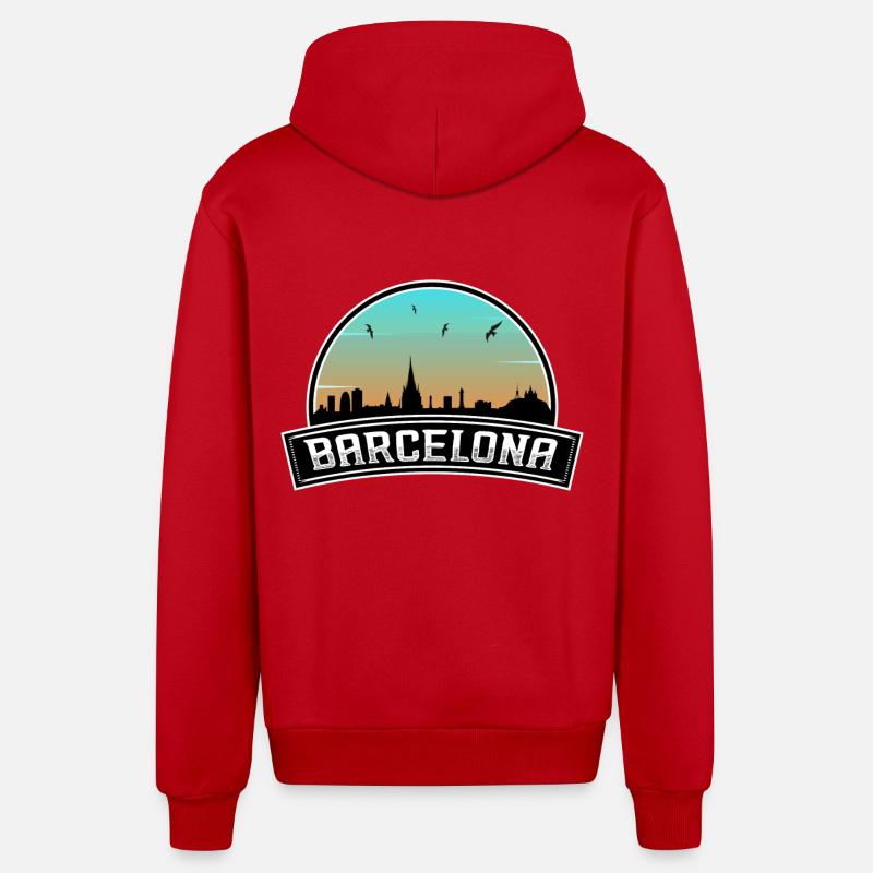 Barcelone Espagne Skyline Souvenir espagnol - Veste à capuche bio décontractée fabriquée en UE - rouge