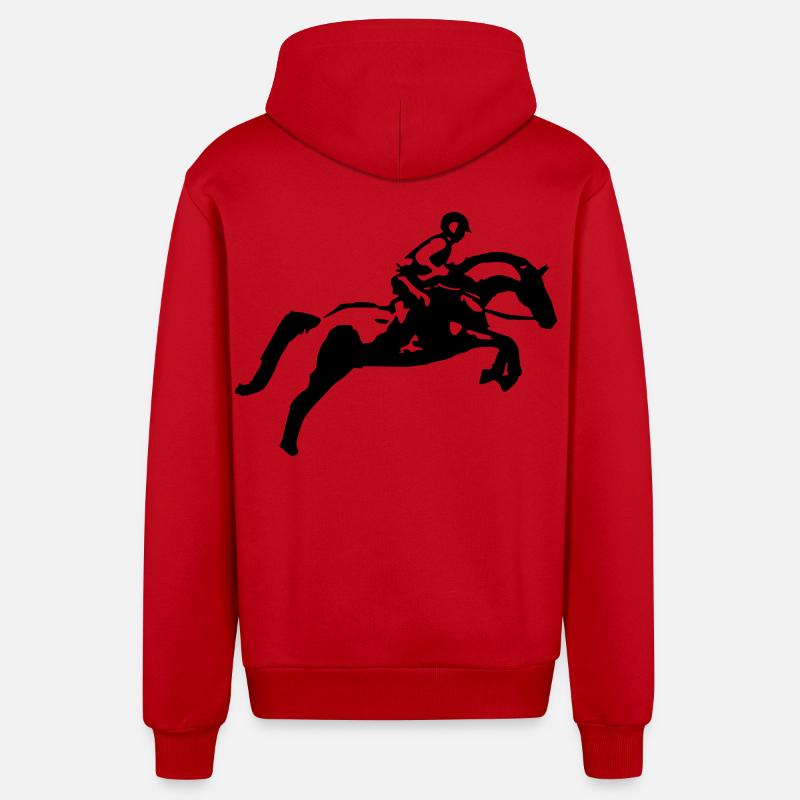 Springreiten Springpferd, Vielseitigkeit - Organic Relaxed Kapuzenjacke Made in EU - Rot