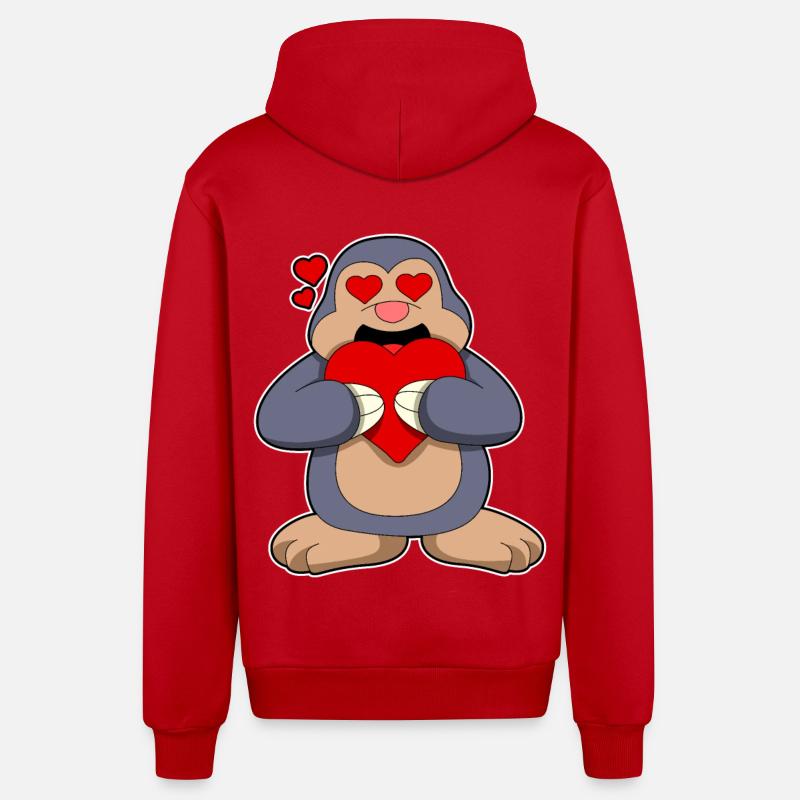 Taupe avec un coeur - Veste à capuche bio décontractée fabriquée en UE - rouge