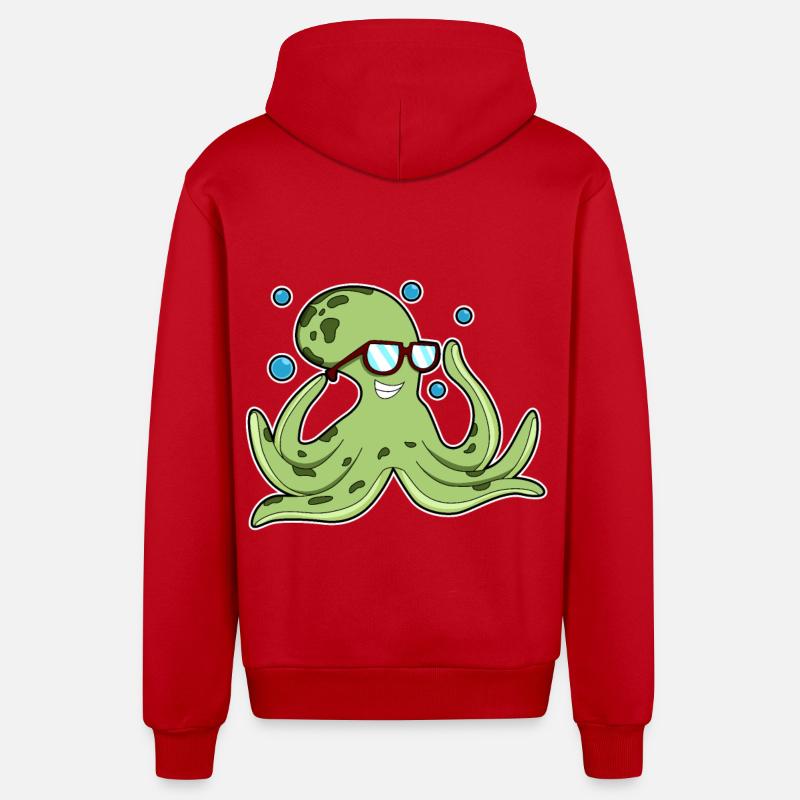 Pieuvre avec lunettes - Veste à capuche bio décontractée fabriquée en UE - rouge