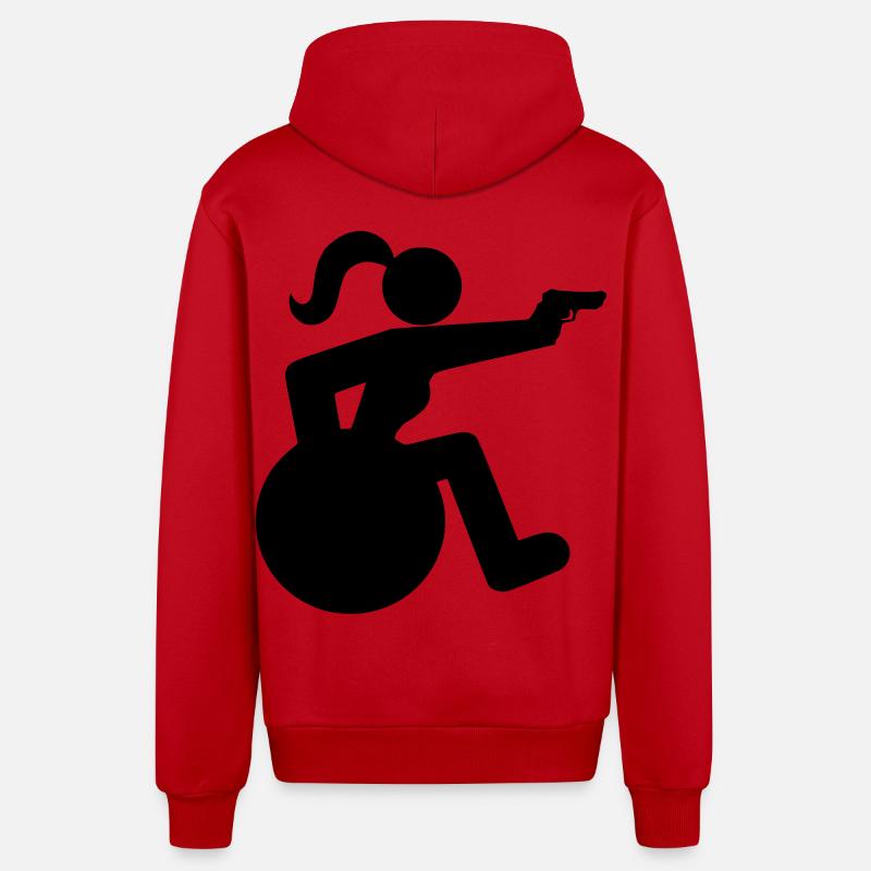 Schießendes Rollstuhlmädchen. Rollstuhlsportlerin * - Organic Relaxed Kapuzenjacke Made in EU - Rot