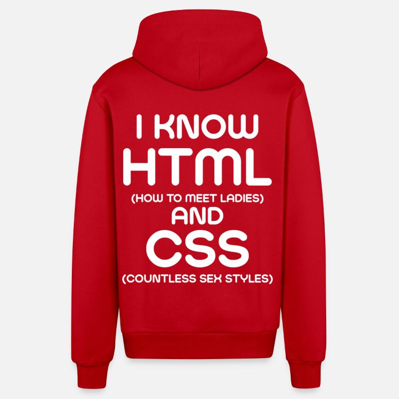 I Know HTML and CSS - Organic Relaxed Hooded Jacket Made in EU - red