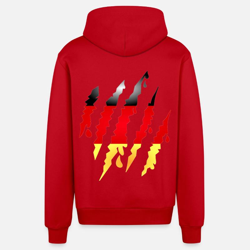 Claw scratches with Germany flag - Organic Relaxed Hooded Jacket Made in EU - red