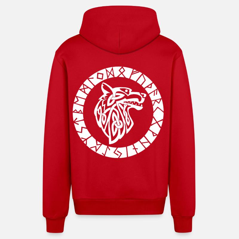 Emblème viking du loup blanc - Veste à capuche bio décontractée fabriquée en UE - rouge