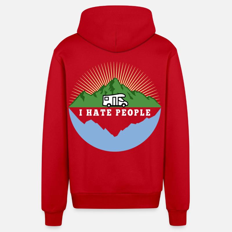 I hate people - Camping Nature Solitude - Veste à capuche bio décontractée fabriquée en UE - rouge