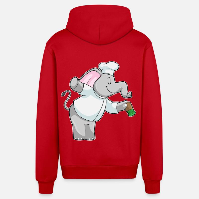 Éléphant comme cuisinier avec salière - Veste à capuche bio décontractée fabriquée en UE - rouge