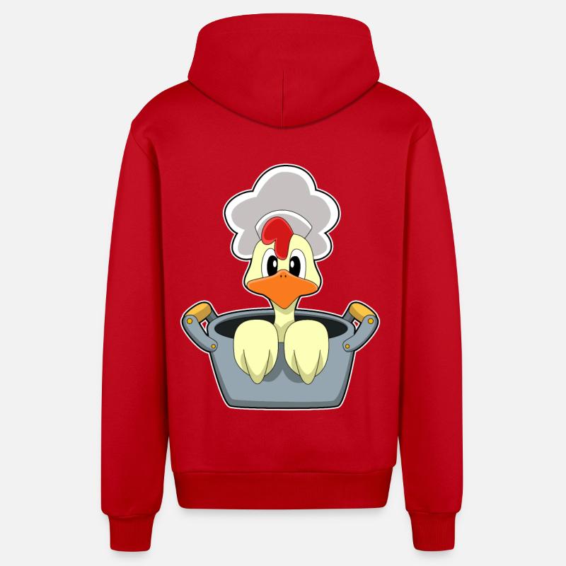 Poulet avec marmite - Veste à capuche bio décontractée fabriquée en UE - rouge