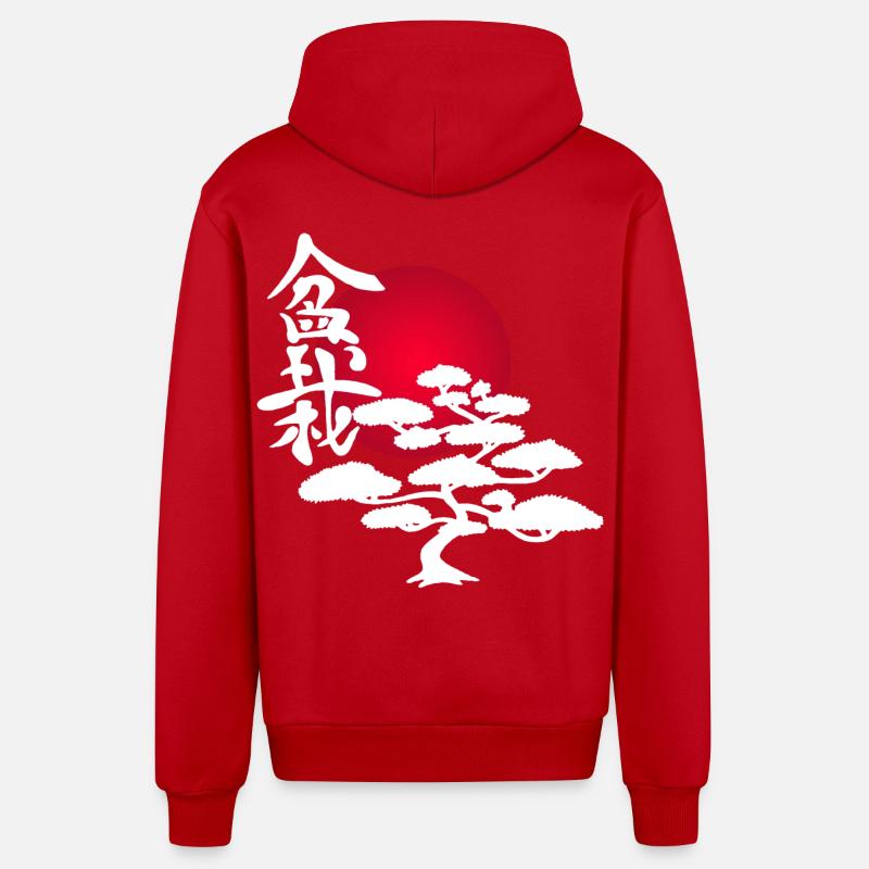 Arbre blanc et soleil rouge - Veste à capuche bio décontractée fabriquée en UE - rouge