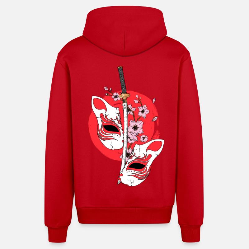 Kitsune Masque Épée Japonaise Katana Japonais - Veste à capuche bio décontractée fabriquée en UE - rouge