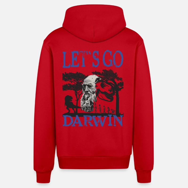 Charles Darwin Evolution textile gift idea - Organic Relaxed Hooded Jacket Made in EU - red