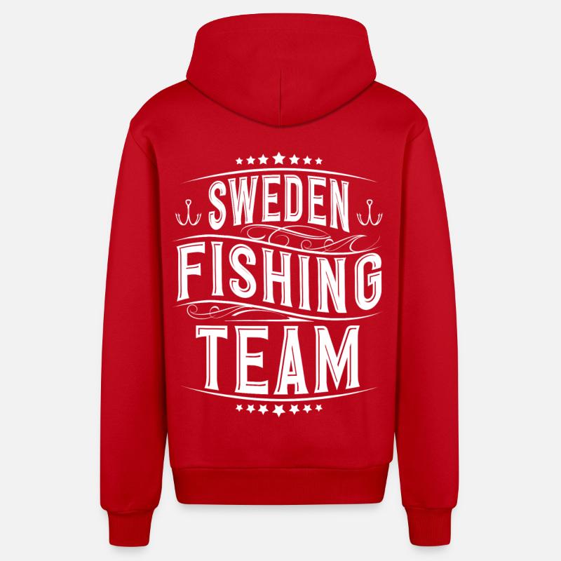 Équipe de pêcheurs de Suède - Veste à capuche bio décontractée fabriquée en UE - rouge