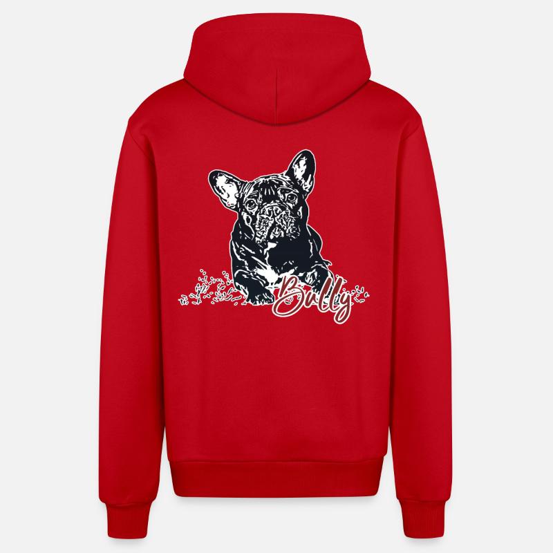 Bully - Bouledogue français mignon - Veste à capuche bio décontractée fabriquée en UE - rouge