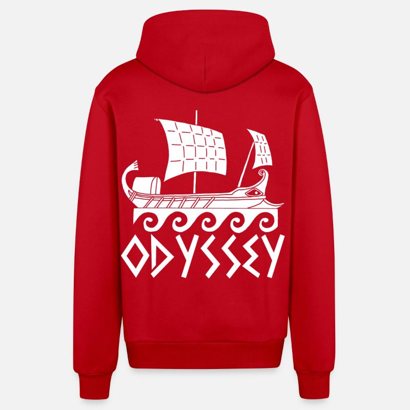 Le voyage d'Ulysse (blanc) - Veste à capuche bio décontractée fabriquée en UE - rouge