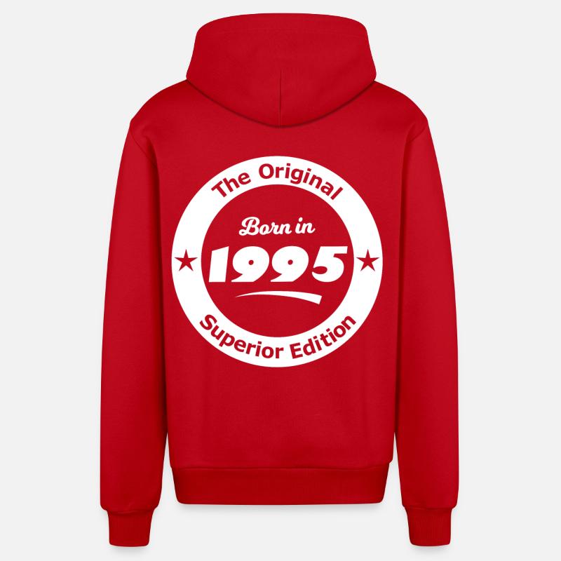 Année de naissance 1995 - Veste à capuche bio décontractée fabriquée en UE - rouge