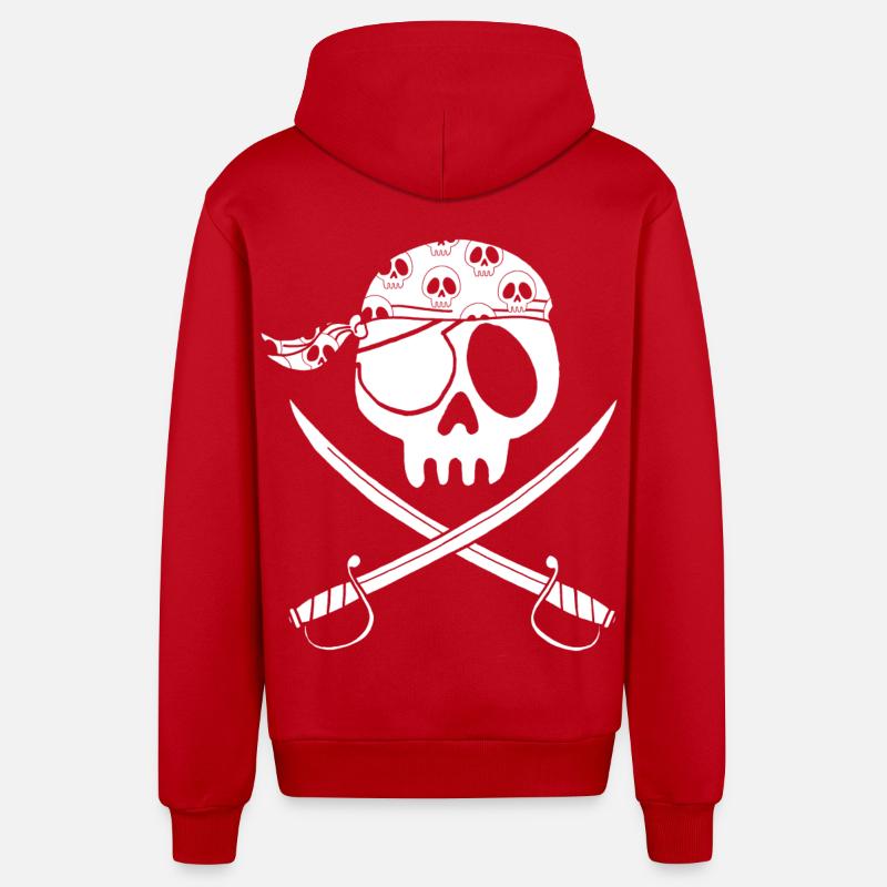 Crâne de pirate blanc - Veste à capuche bio décontractée fabriquée en UE - rouge