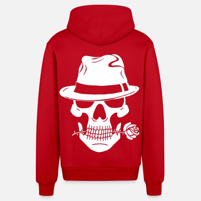 Crâne blanc de gangster - Veste à capuche bio décontractée fabriquée en UE - rouge
