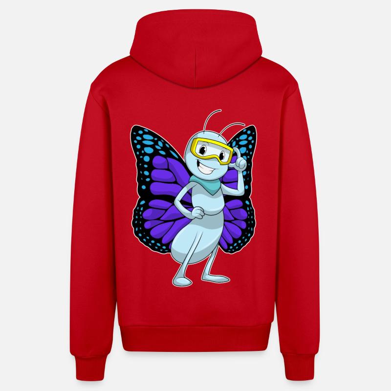 Papillon avec lunettes - Veste à capuche bio décontractée fabriquée en UE - rouge