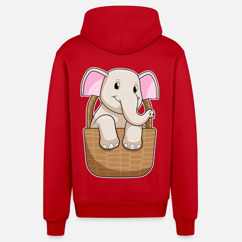 Éléphant avec panier - Veste à capuche bio décontractée fabriquée en UE - rouge