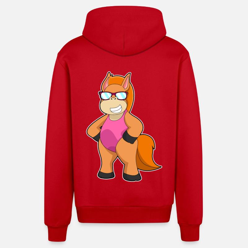 Cheval avec lunettes de soleil - Veste à capuche bio décontractée fabriquée en UE - rouge