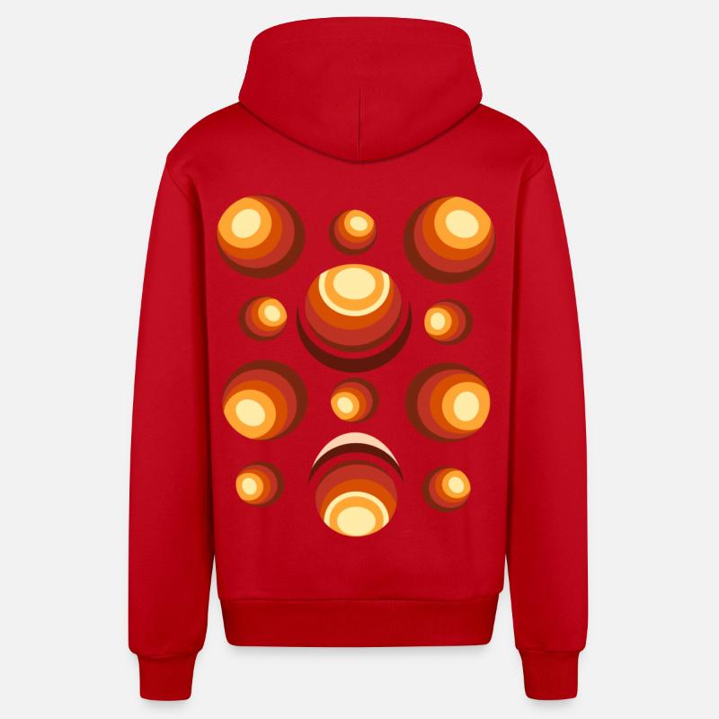 Retro Circle Pattern 70s Crescent - Organic Relaxed Hooded Jacket Made in EU - red